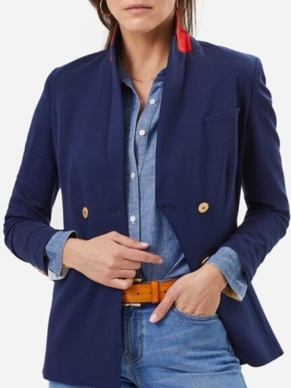 J Mclaughlin Warrington Blazer Navy Blue Preppy Nautical Double Breasted 10